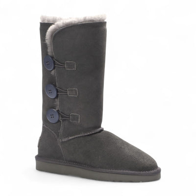 Women's Sheepskin Suede Grey Button Warm Winter Calf Boots - Willow