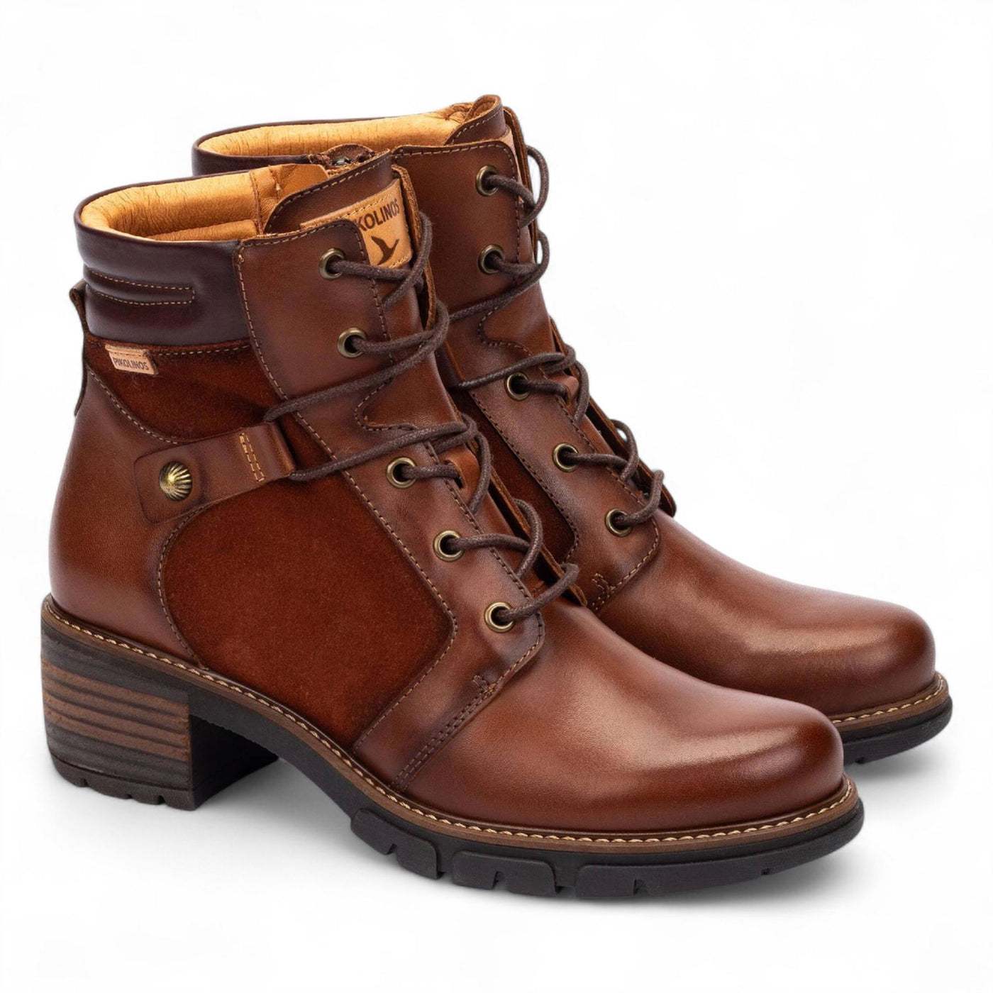 Pikolinos Women’s Cuero Brown Leather Zip & Lace Up Heel Ankle Boots - San Sebastia