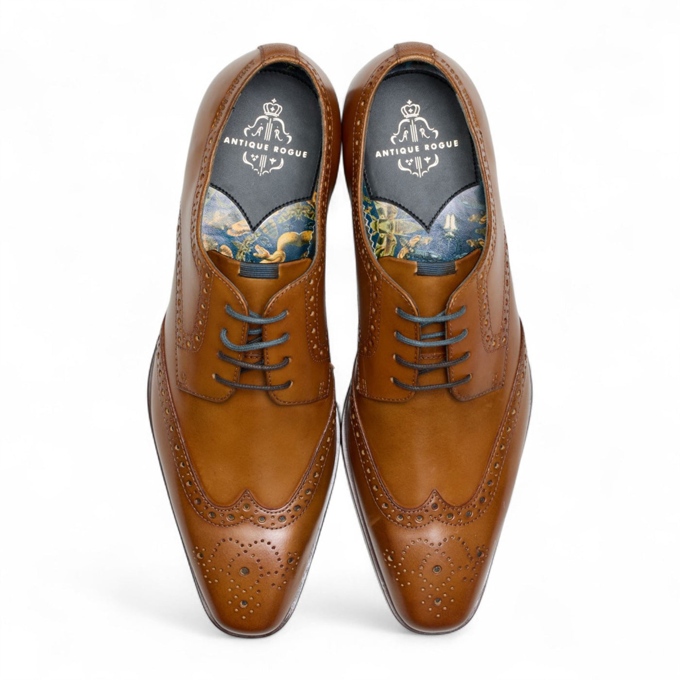 Antique Rogue Men’s Tan Brown Leather Oxford Derby Brogue - Luca