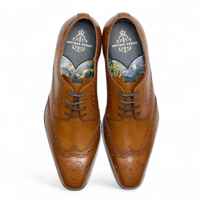 Antique Rogue Men’s Tan Brown Leather Oxford Derby Brogue - Luca