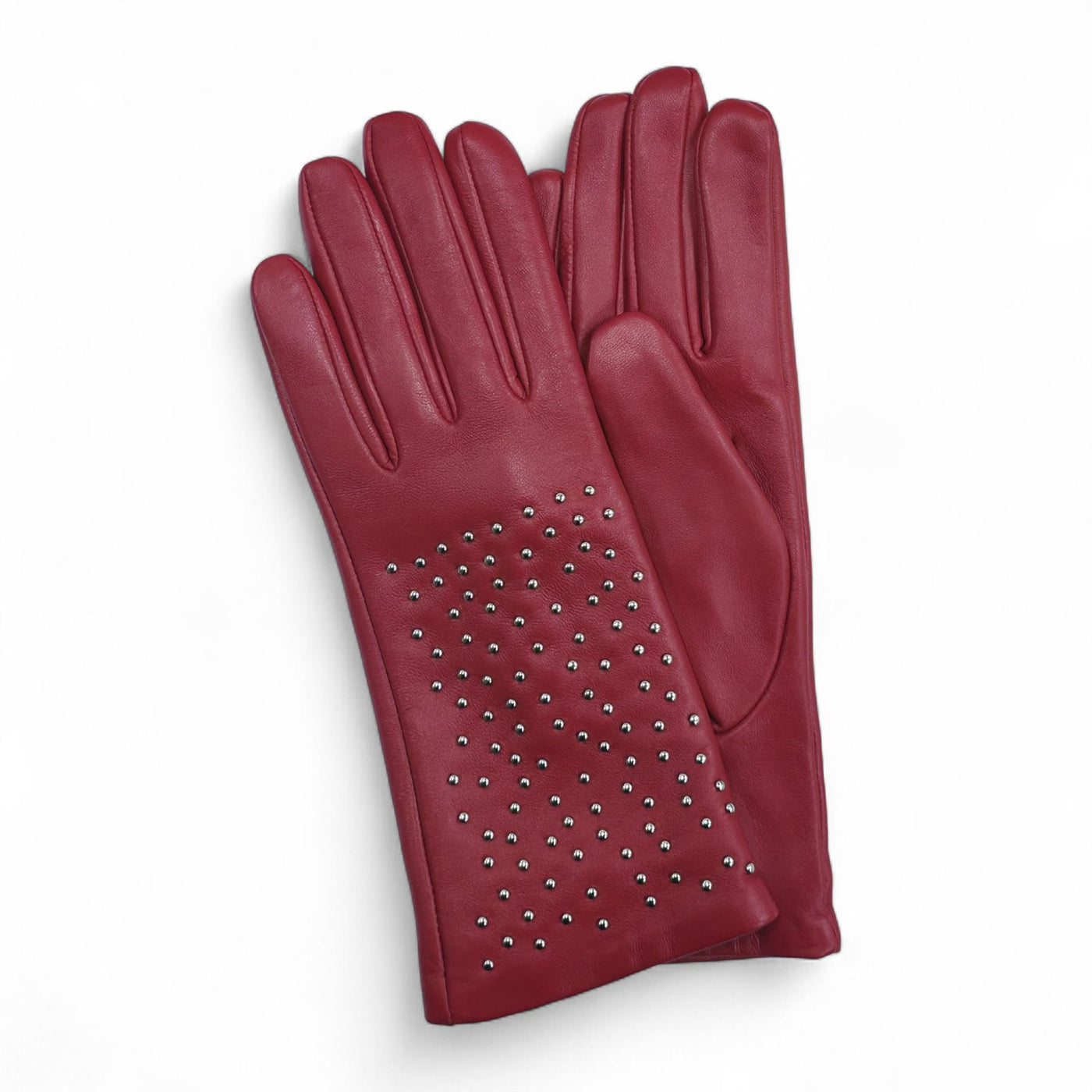 Womens Italian Leather Winter Studded Design Soft Wool Lining Gloves - L-GLV-601