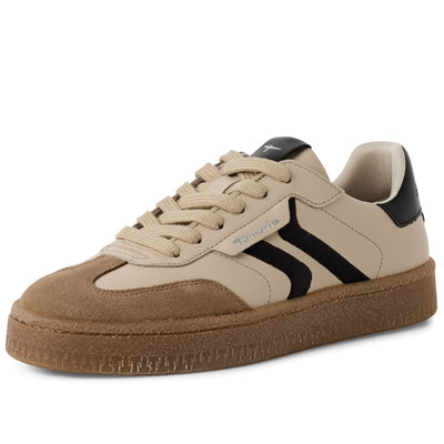 Tamaris Womens Beige Suede Leather Fashion Lace Up Sneakers