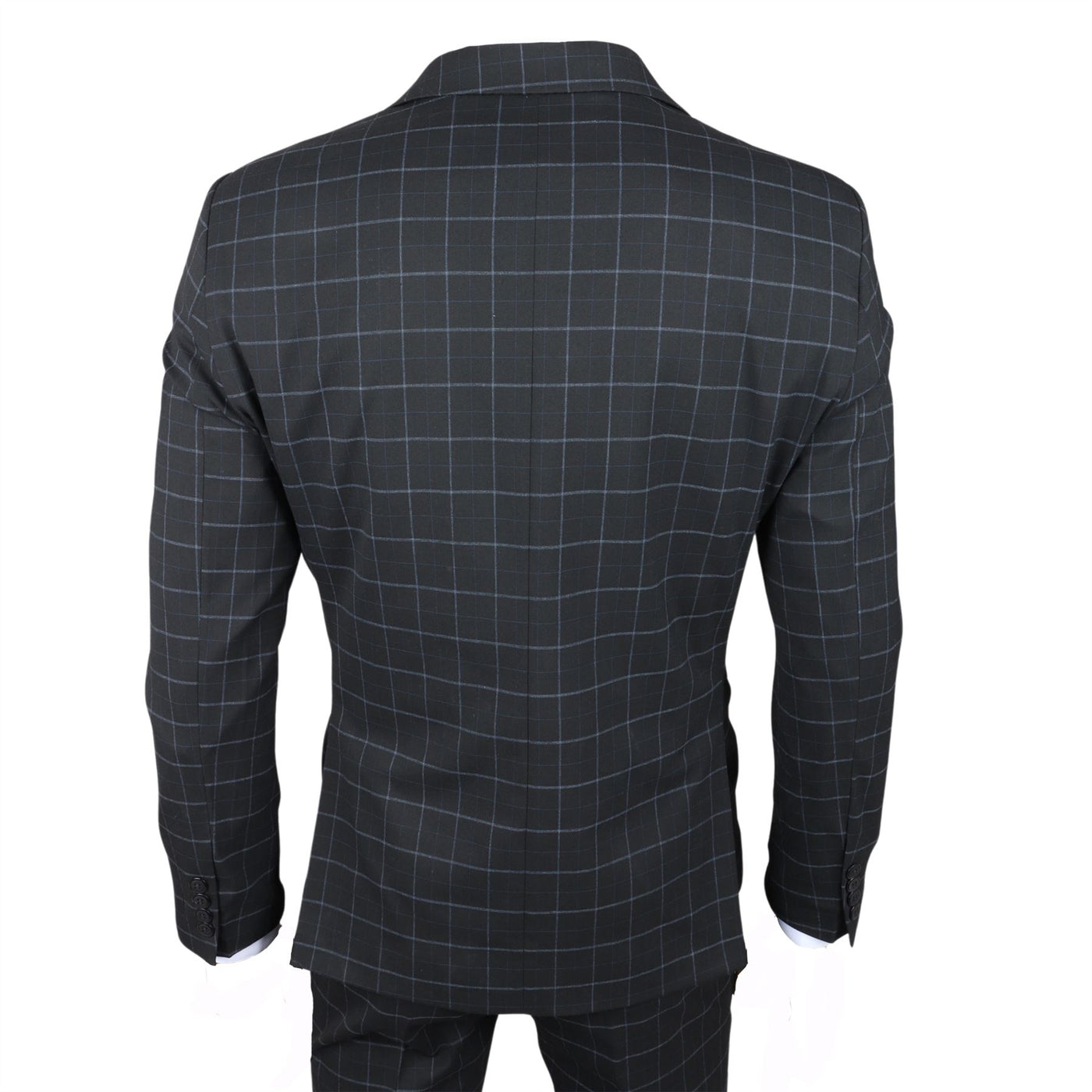 Men's Black Checked 3 Piece Suit Tailored Fit