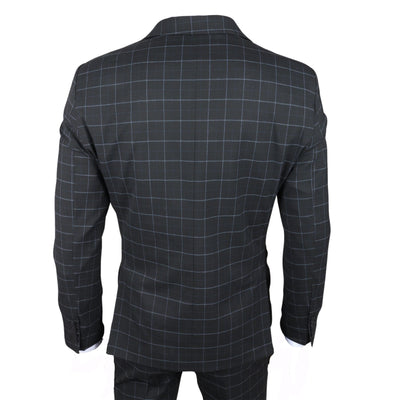 Men's Black Checked 3 Piece Suit Tailored Fit