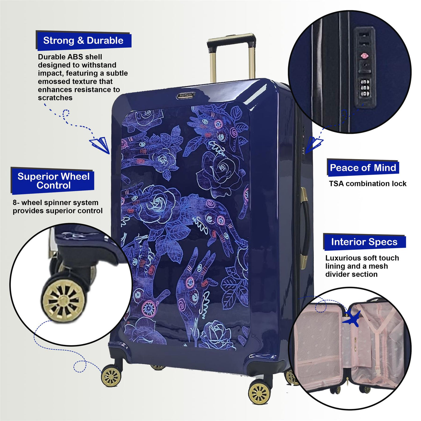 Hard Shell Flower Print Suitcase Luggage Set