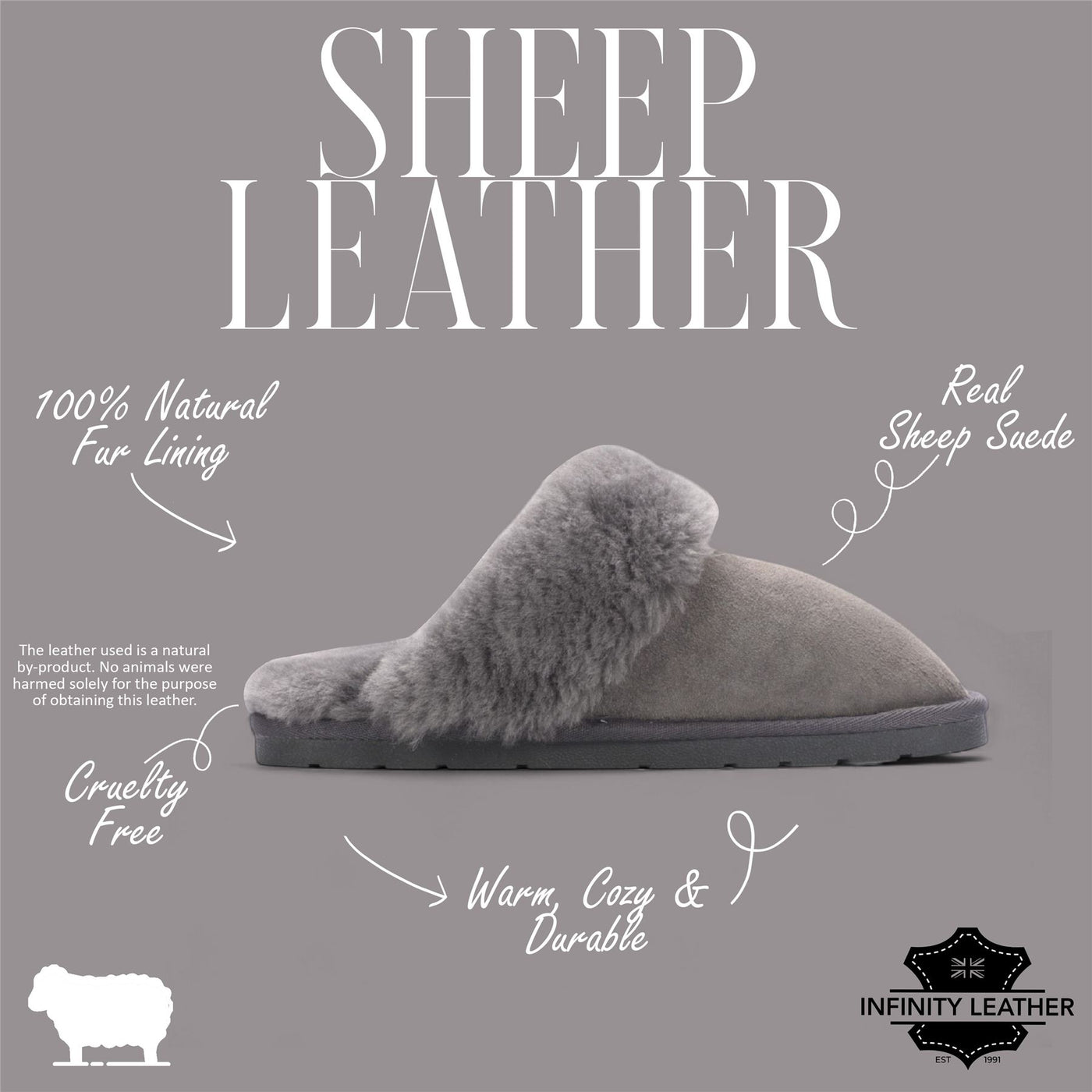 Women's Genuine Sheepskin Grey Suede Mule Winter Slippers - Luna