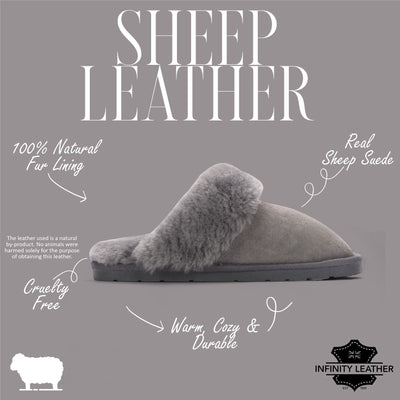 Women's Genuine Sheepskin Grey Suede Mule Winter Slippers - Luna