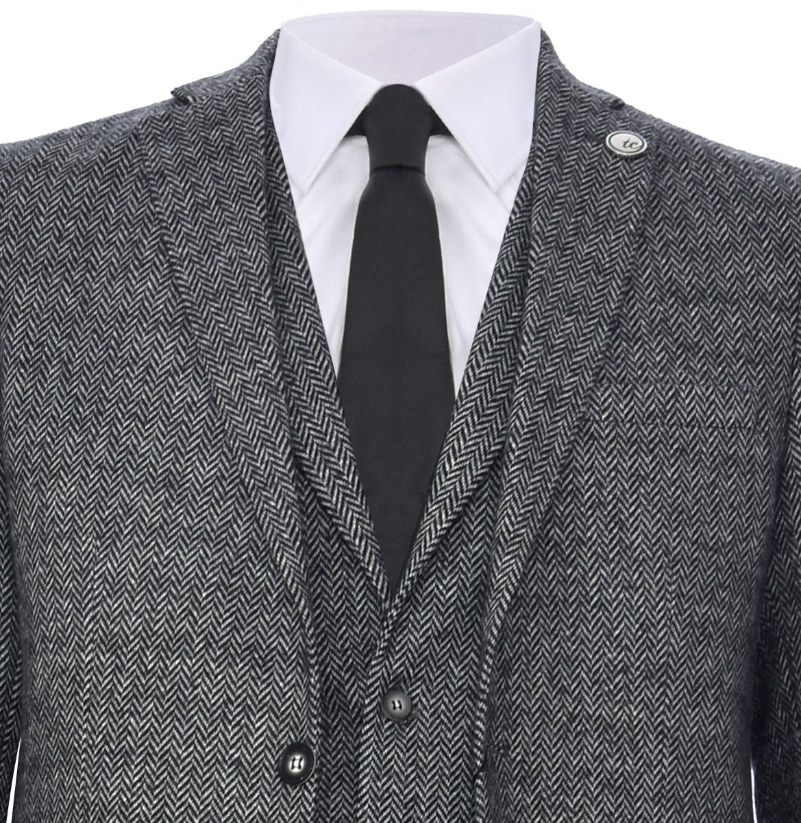 Men's 3 Piece Grey Herringbone Tweed Suit