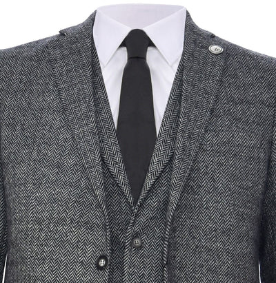 Men's 3 Piece Grey Herringbone Tweed Suit