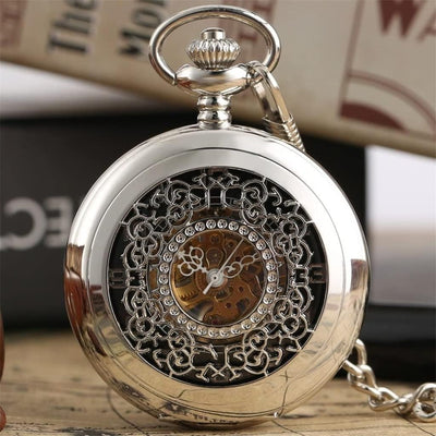 Antique Brass Alloy Skeleton Half Hunter Pocket Watch
