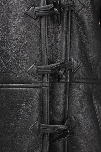 Womens Black Shearling Hooded Duffle Coat-Lille