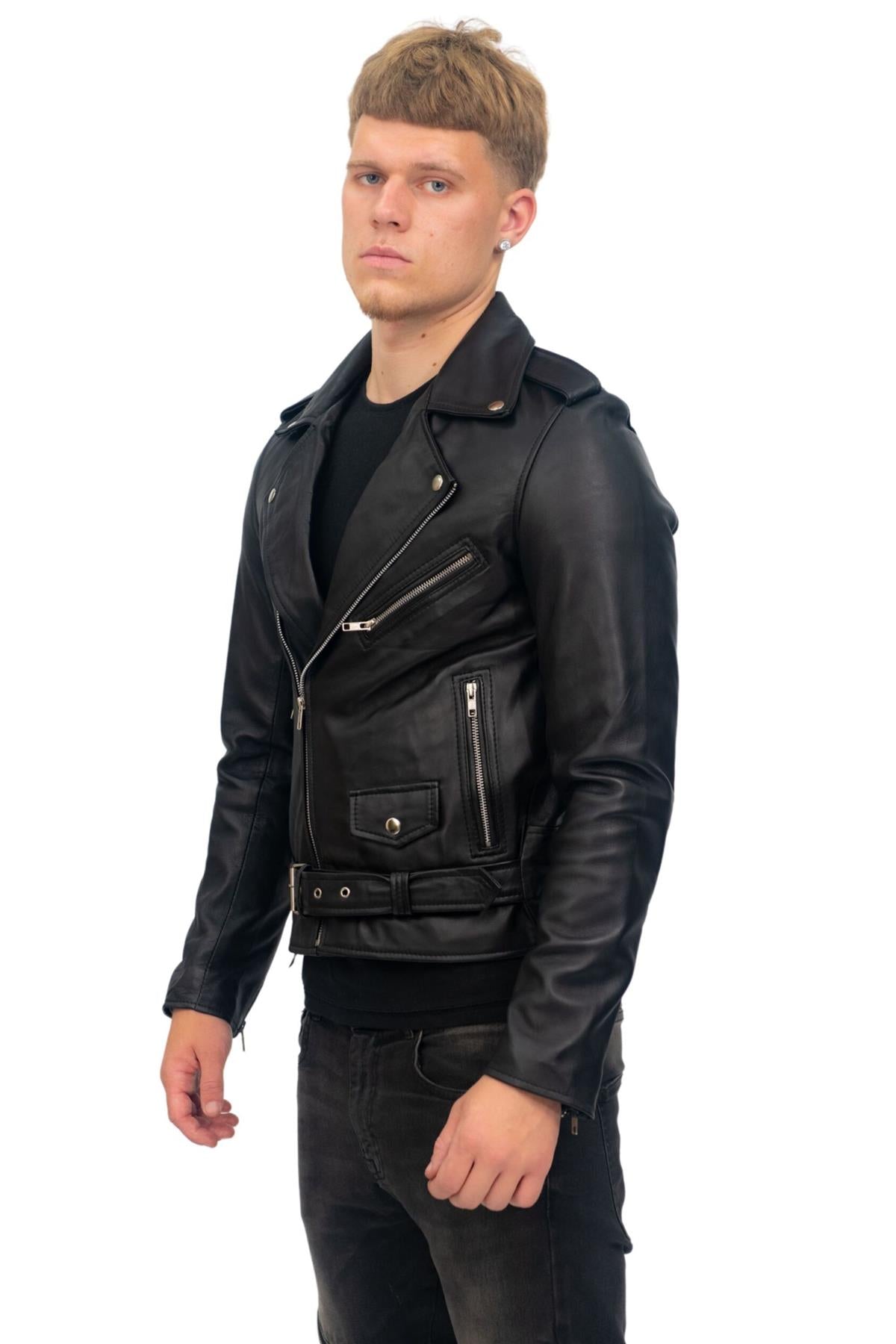 Mens Classic Brando Leather Biker Jacket-Antalya