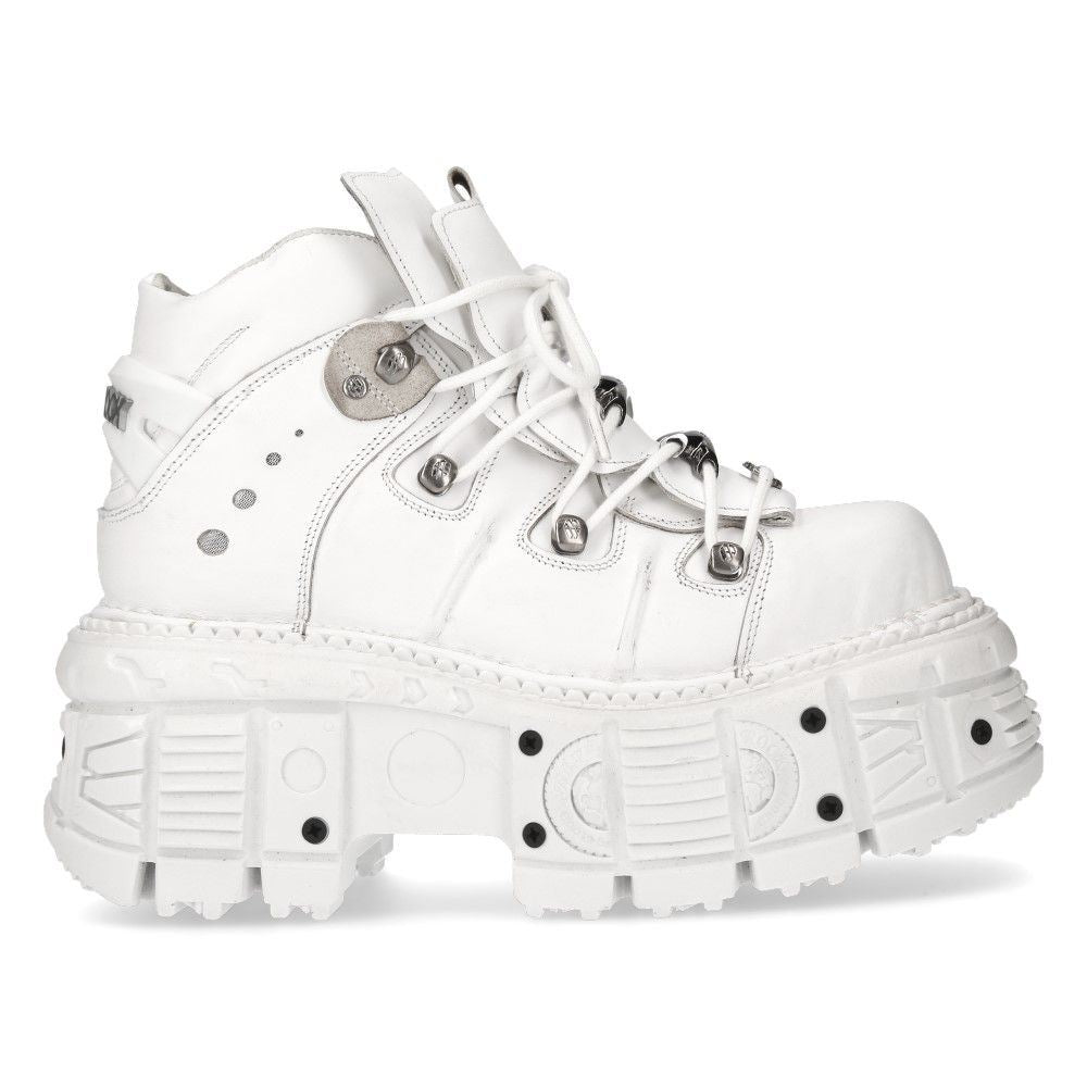 New Rock Unisex White Leather Gothic Punk Boots- M-TANK106-C1