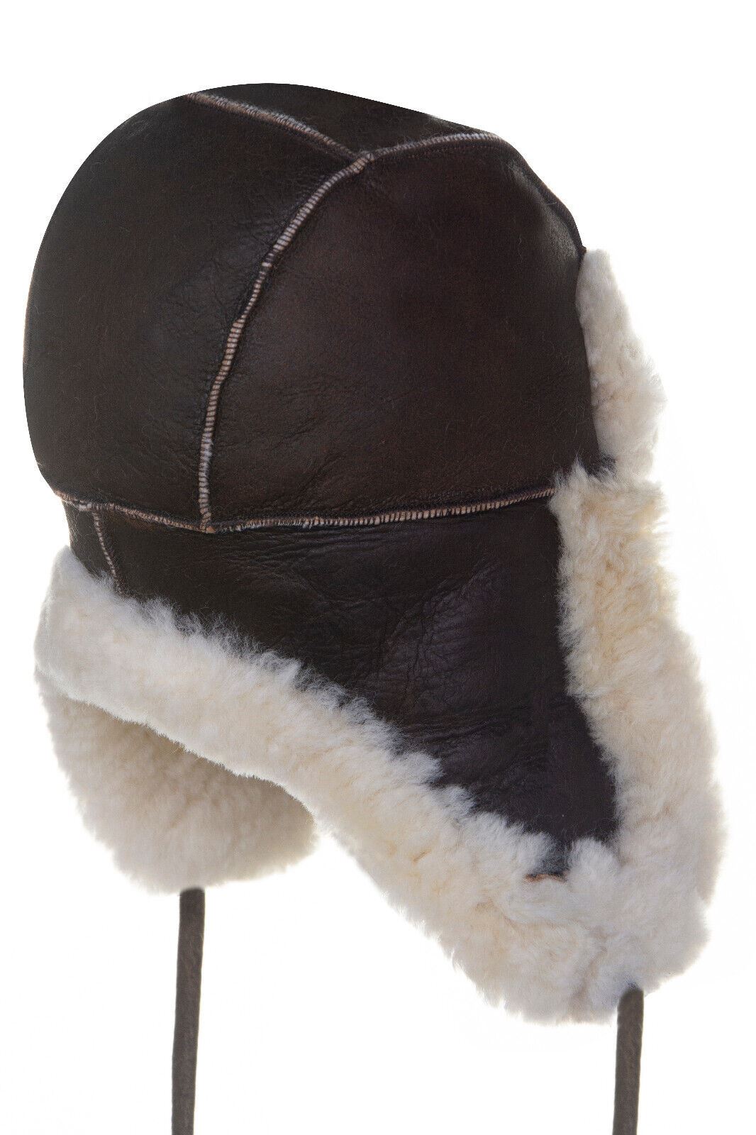 Flying Cap Men's B3 Brown Cream RAF Aviator Shearling Sheepskin WW2 Flying Hat He ...
