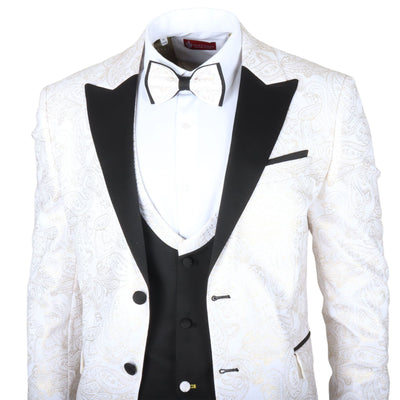 Men's 4 Piece White Paisley Wedding Suit Tailor Fit