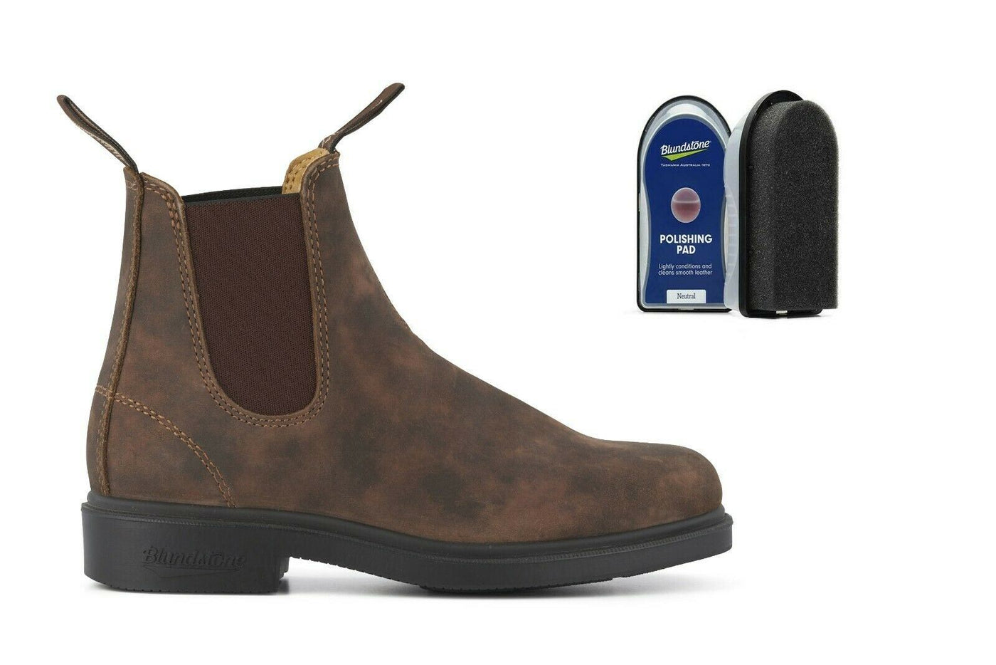 Blundstone #1306 Rustic Brown Chelsea Boot with Polishing Pad