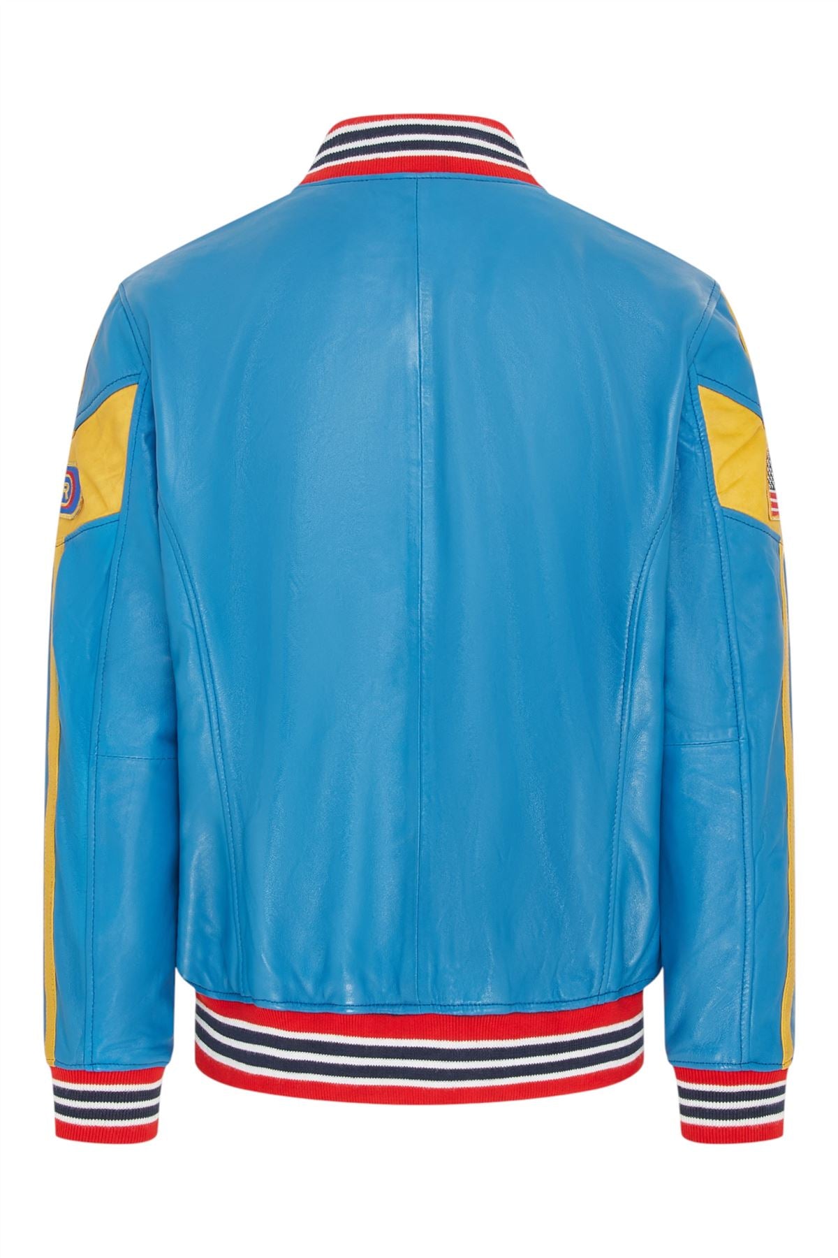 Men's Blue Leather Track Racing Bomber Biker Jacket - Player