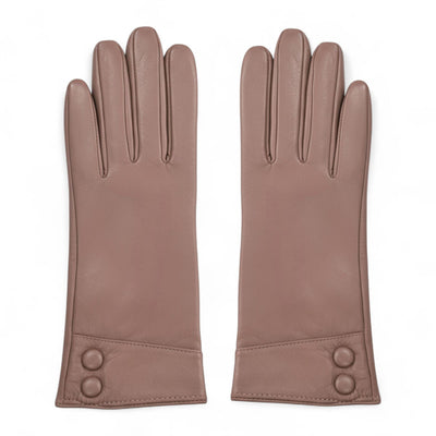 Womens Italian Leather Winter Button Design Soft Wool Lining Gloves - L-GLV-501