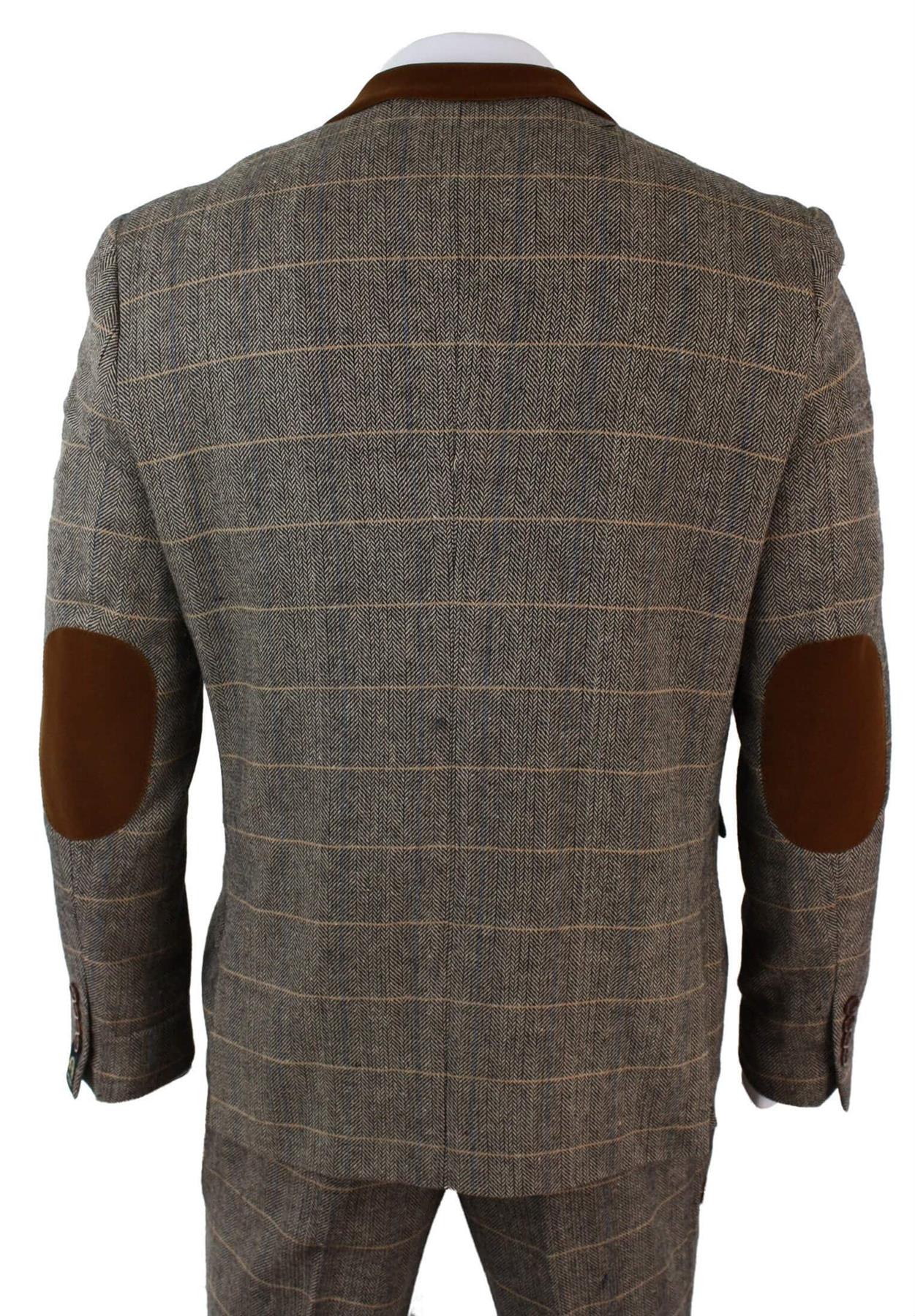  Abito da uomo a quadri in tweed marrone chiaro 3 pezzi
