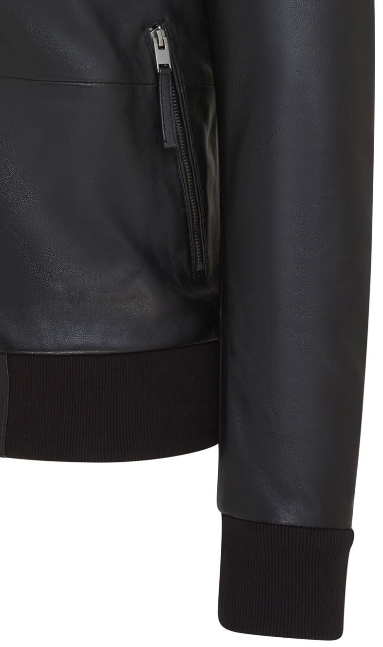 Mens Black Retro Leather Bomber Jacket -  Adak