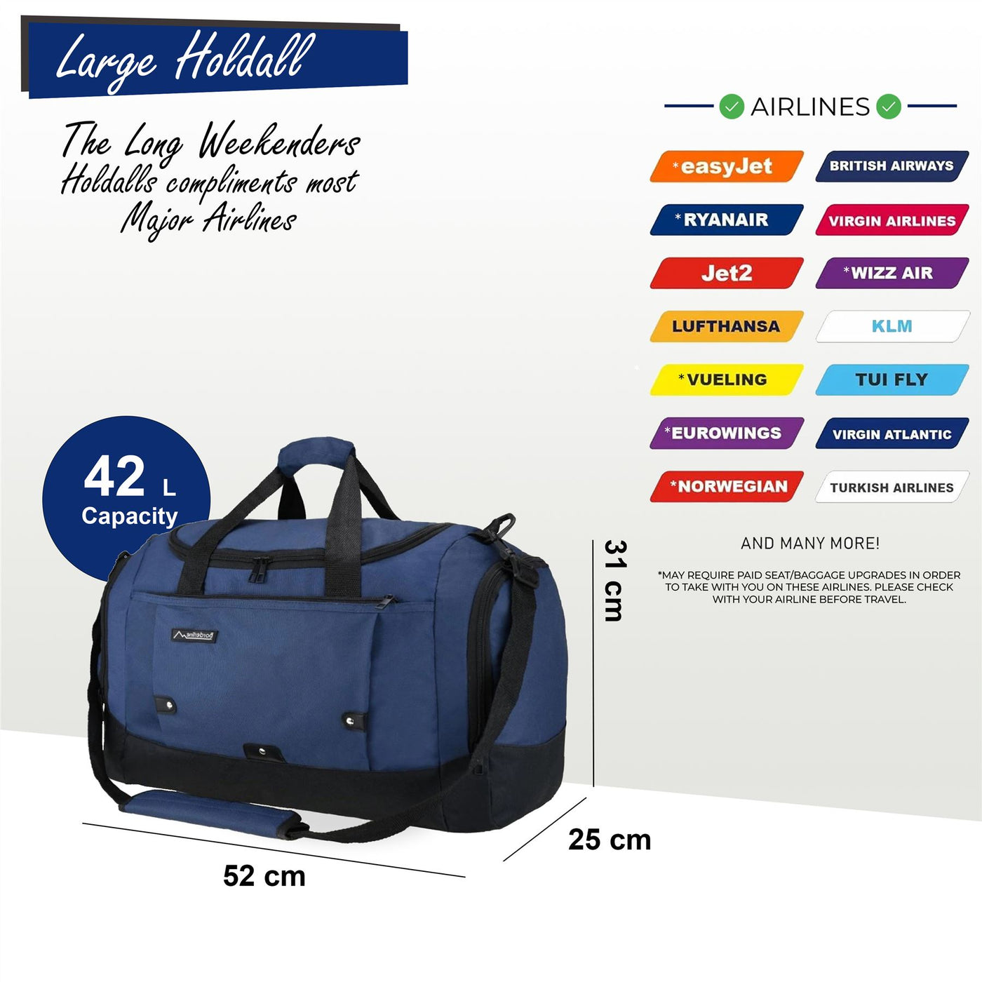 Large Duffel Weekend Holdall Carry-On Cabin Bag Gym Sports Travel Bag