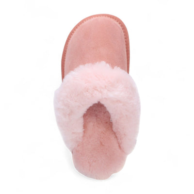 Women's Genuine Sheepskin Pink Suede Mule Winter Slippers - Luna