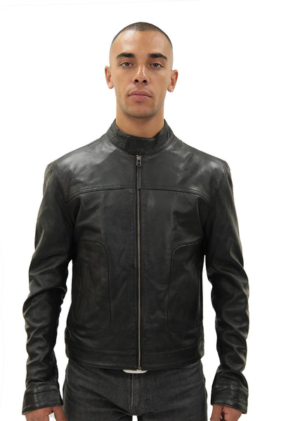 Men’s Classic Fitted Leather Biker Jacket-Austin