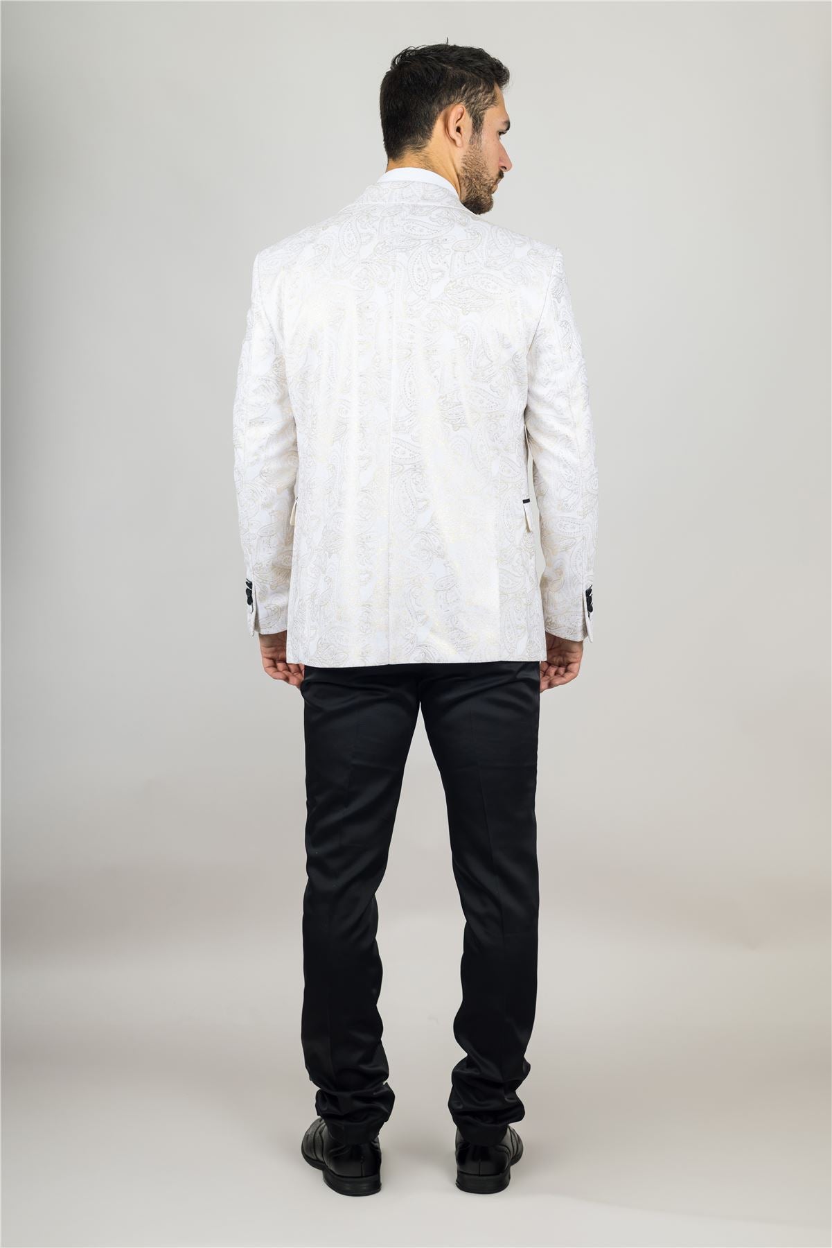 Men's 4 Piece White Paisley Wedding Suit Tailor Fit