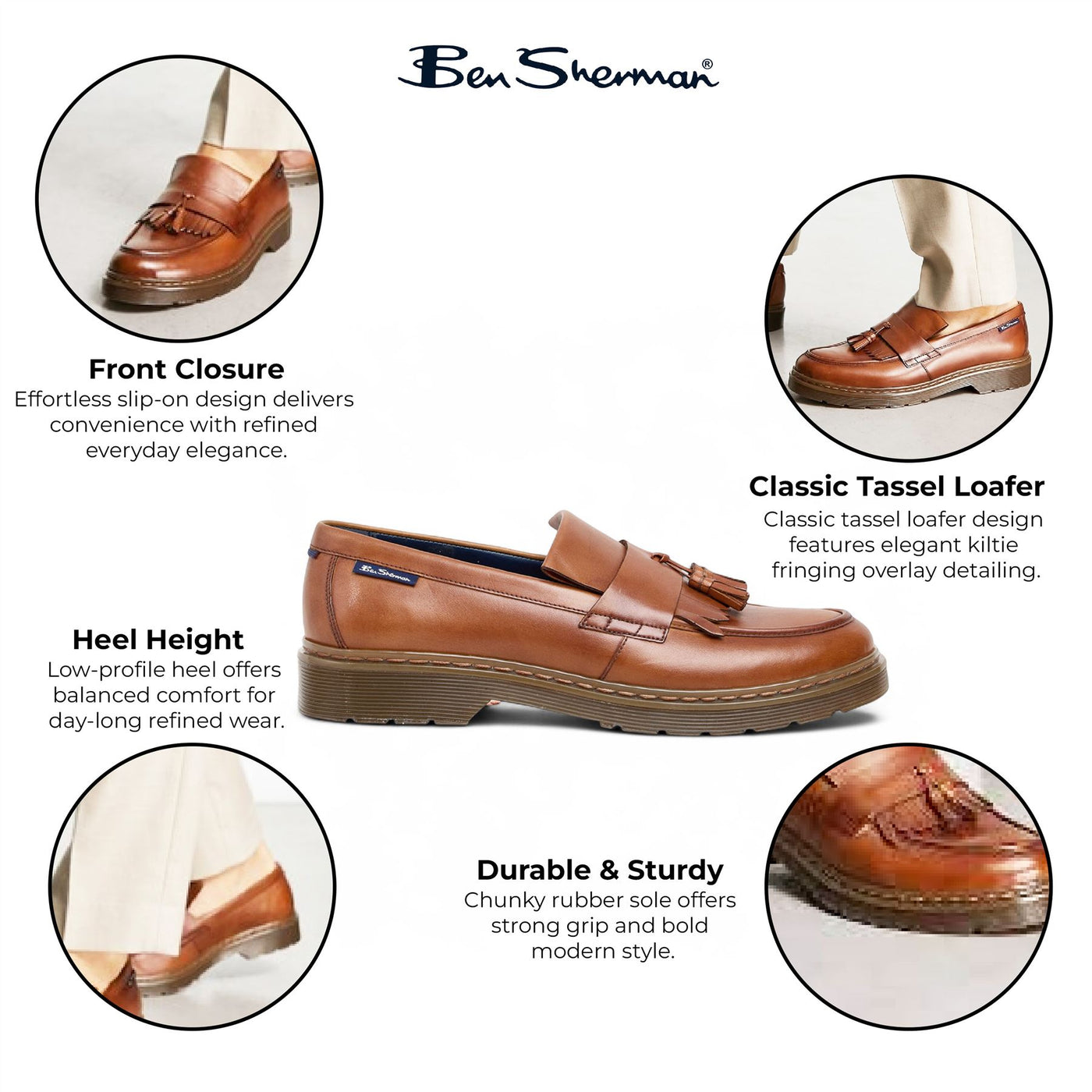 Ben Sherman Men's Tan Brown Leather Tassel Loafer Shoes - Dudley