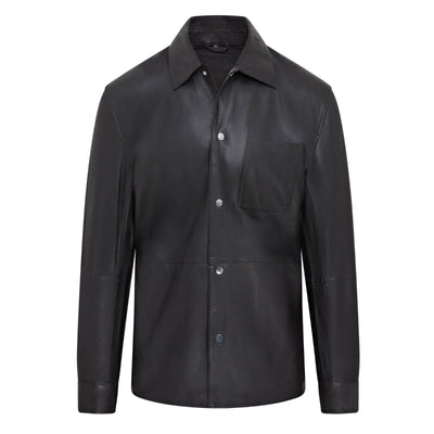 Mens Black Leather Trucker Western Unlined Shirt Jacket - Abilene