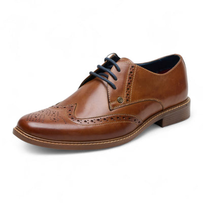 Ben Sherman Men's Tan Leather Wingtip Oxford Brogue Dress Shoes - Andy