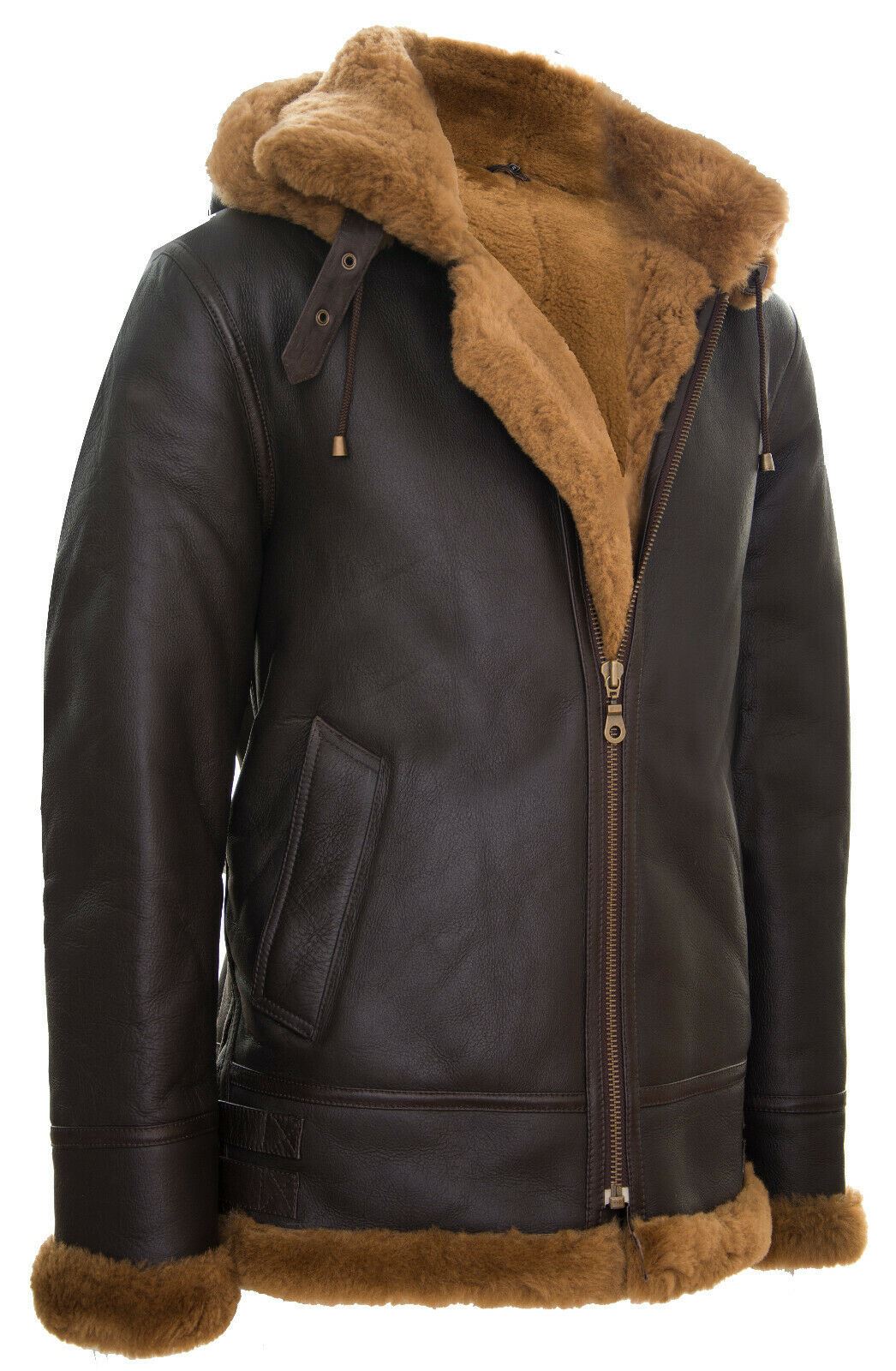 Mens Hooded Sheepskin Leather B3 Flying Jacket-Harwich