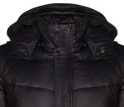 Mens Puffer Leather Bomber Jacket-Alicante
