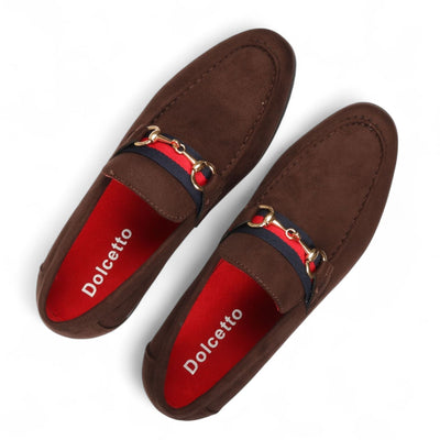 Men's Suede Loafers with Gold Buckle Slip-On Dress Shoes