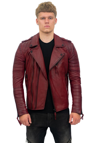 Mens Slim-Fit Double Zip Brando Leather Biker Jacket-Cairo