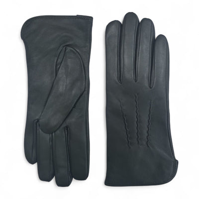 Womens Italian Leather Winter Stitch Line Design Soft Wool Lining Gloves - L-GLV-301