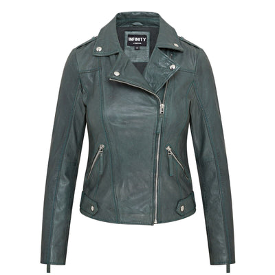 Womens Green Biker Leather Jacket - Denver