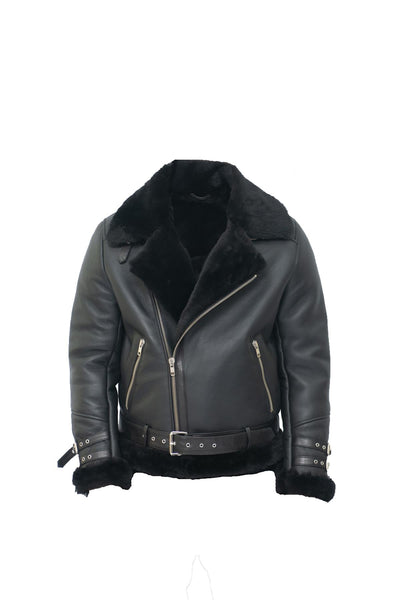 Mens Sheepskin Leather Biker Jacket-Hayle