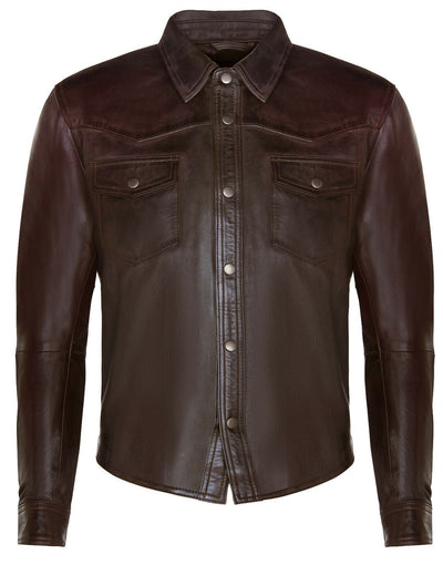 Mens Retro Leather Shirt Jeans Jacket-Beijing