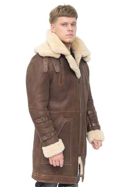 Mens 3/4 Warm Leather Sheepskin Trench Coat-Kendal