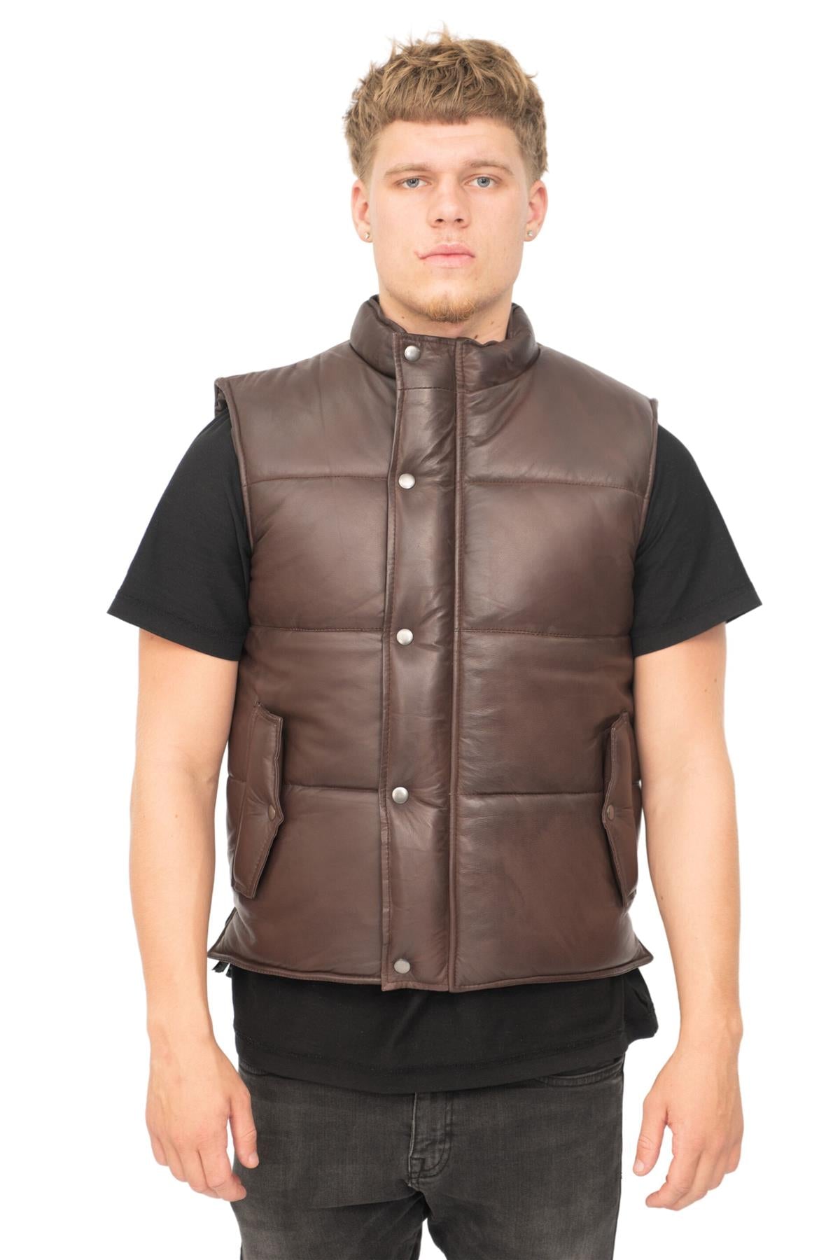 Mens Classic Leather Puffer Waistcoat-Nottingham