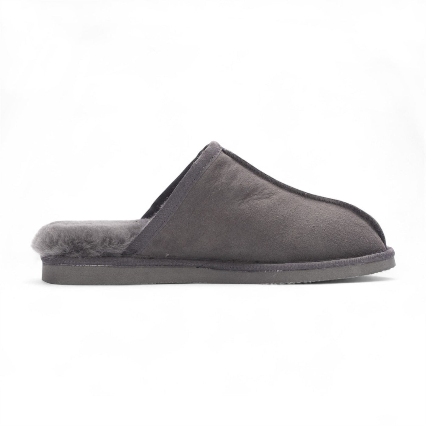 Men's Genuine Sheepskin Grey Suede Mule Winter Warm Non-Slip - Highland