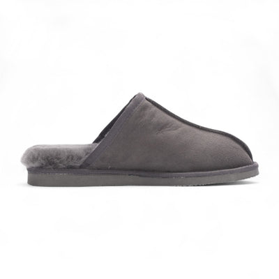 Men's Genuine Sheepskin Grey Suede Mule Winter Warm Non-Slip - Highland