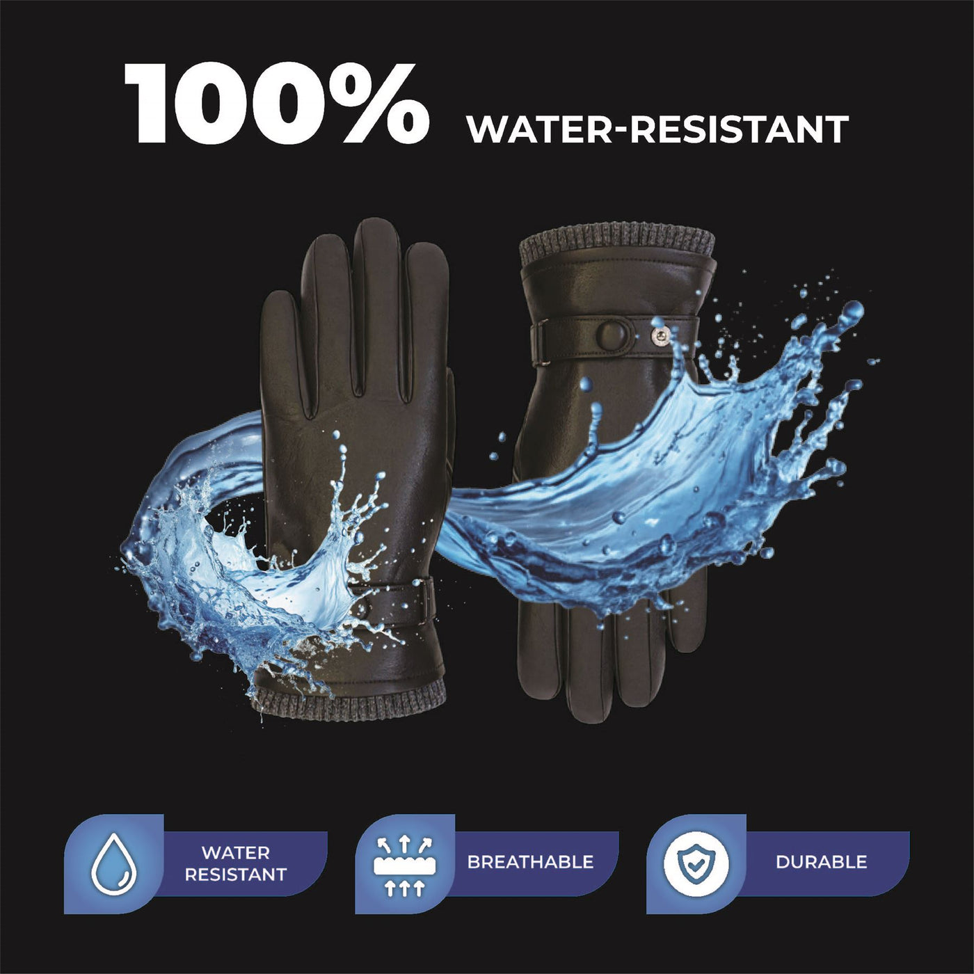 Men’s Italian Leather Warm Wool Lining Winter Knit Rib Gloves - M-LGV-105