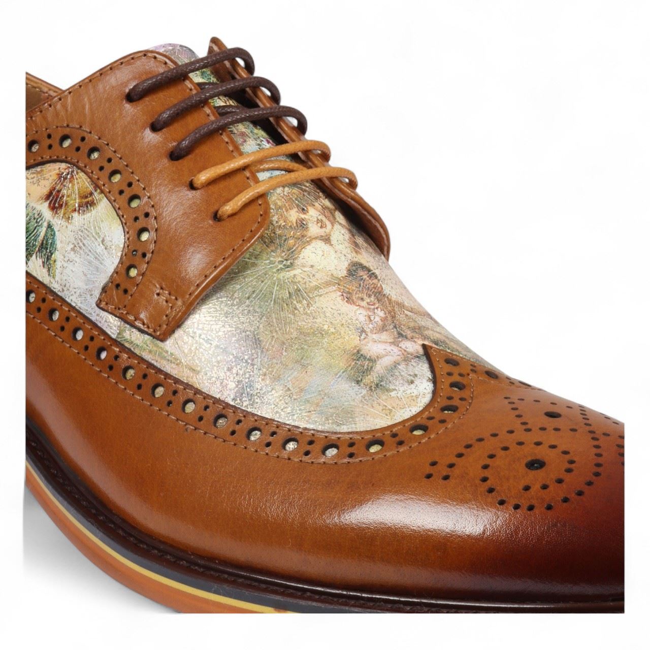 Justin Reess Men's Brown Leather Floral Brogue Shoes - Scott