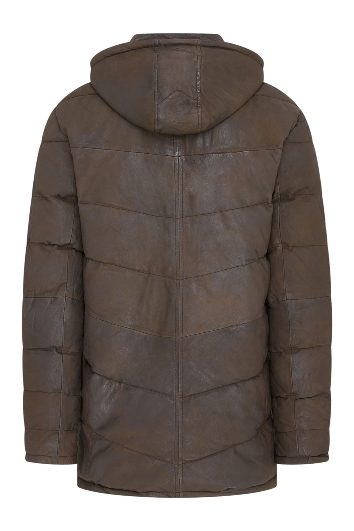 Men's Leather Quilted Jacket Hooded Puffer Winter Coat - Olyic
