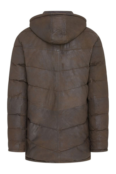 Men's Leather Quilted Jacket Hooded Puffer Winter Coat - Olyic