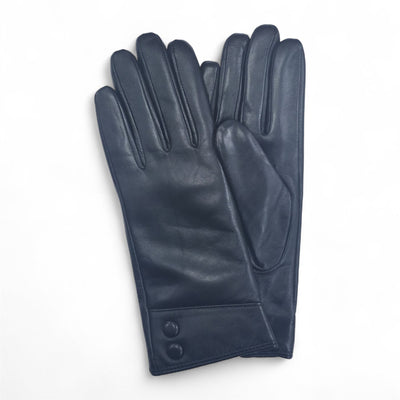 Womens Italian Leather Winter Button Design Soft Wool Lining Gloves - L-GLV-501