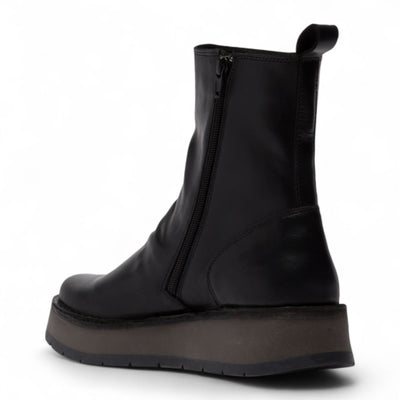 Fly London Womens Black RENO053FLY Leather Zip Up Platform Comfort Ankle Boots