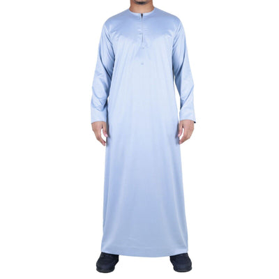 Men's Thobe Robe Satin Emirati Islamic Jubba Eid Slim Fit